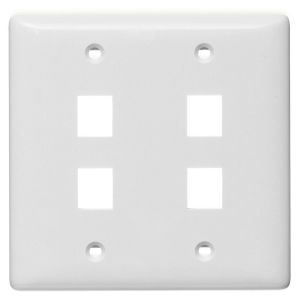 HUBBELL WIRING DEVICE-KELLEMS NSP24W Wall Plate, Without Label, 2-Gang, 4-Port, White | BD3TZR