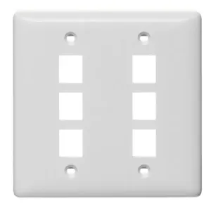 HUBBELL WIRING DEVICE-KELLEMS NSP26W Wall Plate, Label-Less, 2-Gang, 6- Port, White | BD2PXE