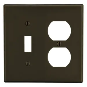 HUBBELL WIRING DEVICE-KELLEMS P18 Toggle Switch/Duplex Receptacle Wall Plate, 2 Gangs, Light Almond | CJ3QLM 55KR87