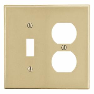 HUBBELL WIRING DEVICE-KELLEMS P18I Toggle Switch/Duplex Receptacle Wall Plate, 2 Gangs, Ivory | CJ3QLJ 55KR89