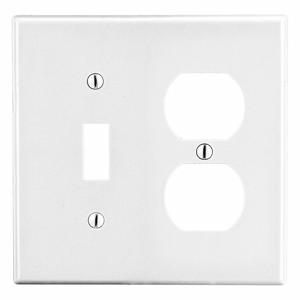 HUBBELL WIRING DEVICE-KELLEMS P18W Toggle Switch/Duplex Receptacle Wall Plate, 2 Gangs, White | CJ3QLL 55KR90