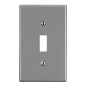 HUBBELL WIRING DEVICE-KELLEMS PJ1GY Toggle Switch Wall Plate, 1 Gangs, Mid Size, Gray, Plastic | CJ3QKP 55KU18