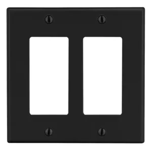 HUBBELL WIRING DEVICE-KELLEMS P262BK Rocker Wall Plate, 2 Gangs, Standard, Black, Plastic | CJ3ERP 55KT72