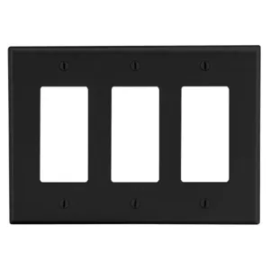 HUBBELL WIRING DEVICE-KELLEMS P263BK Rocker Wall Plate, 3 Gangs, Standard, Black, Plastic | CJ3EQN 55KT04