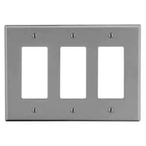 HUBBELL WIRING DEVICE-KELLEMS P263GY Rocker Wall Plate, 3 Gangs, Standard, Gray, Plastic | CJ3EQQ 55KT05