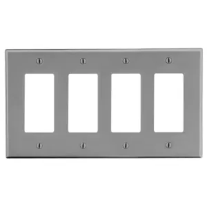 HUBBELL WIRING DEVICE-KELLEMS P264GY Rocker Wall Plate, 4 Gangs, Standard, Gray, Plastic | CJ3EQU 55KU16