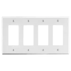 HUBBELL WIRING DEVICE-KELLEMS P264W Rocker Wall Plate, 4 Gangs, Standard, White, Plastic | CJ3ERN 55KU35