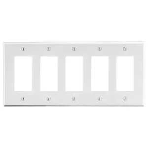 HUBBELL WIRING DEVICE-KELLEMS P265W Rocker Wall Plate, 5 Gangs, Standard, White, Plastic | CJ3ERD 55KT89