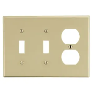 HUBBELL WIRING DEVICE-KELLEMS P28I Duplex Receptacle Wall Plate, 3 Gangs, Ivory, Plastic | CJ2BAC 55KT85