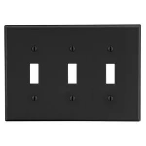 HUBBELL WIRING DEVICE-KELLEMS P3BK Toggle Switch Wall Plate, 3 Gangs, Black, Plastic | CJ3QKH 55KT76