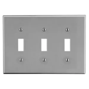 HUBBELL WIRING DEVICE-KELLEMS P3GY Toggle Switch Wall Plate, 3 Gangs, Gray, Plastic | CJ3QKX 55KU15