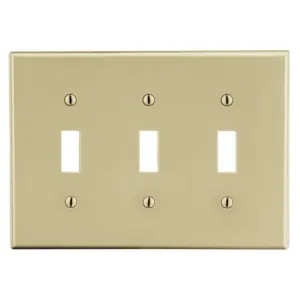 HUBBELL WIRING DEVICE-KELLEMS P3I Toggle Switch Wall Plate, 3 Gangs, Ivory, Plastic | CJ3QKF 55KT19