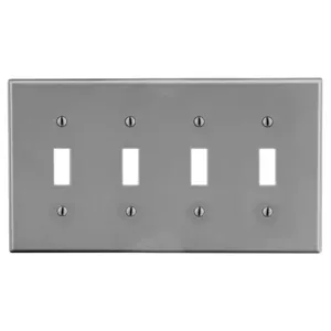 HUBBELL WIRING DEVICE-KELLEMS P4GY Toggle Switch Wall Plate, 4 Gangs, Gray, Plastic | CJ3QKR 55KT21