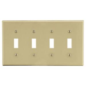 HUBBELL WIRING DEVICE-KELLEMS P4I Toggle Switch Wall Plate, 4 Gangs, Ivory, Plastic | CJ3QLB 55KT22