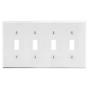 HUBBELL WIRING DEVICE-KELLEMS P4W Toggle Switch Wall Plate, 4 Gangs, White, Plastic | CJ3QKW 55KT23