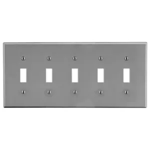 HUBBELL WIRING DEVICE-KELLEMS P5GY Toggle Switch Wall Plate, 5 Gangs, Gray, Plastic | CJ3QJZ 55KT24