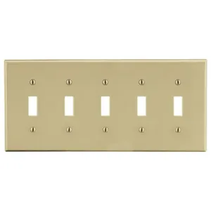 HUBBELL WIRING DEVICE-KELLEMS P5I Toggle Switch Wall Plate, 5 Gangs, Ivory, Plastic | CJ3QKT 55KU27