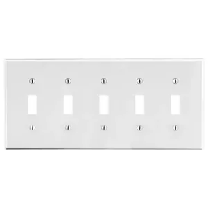 HUBBELL WIRING DEVICE-KELLEMS P5W Toggle Switch Wall Plate, White, 5 Gangs | CH6QZH 55KU34