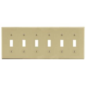 HUBBELL WIRING DEVICE-KELLEMS P6I Toggle Switch Wall Plate, 6 Gangs, Ivory, Plastic | CJ3QKQ 55KT26