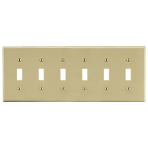 HUBBELL WIRING DEVICE-KELLEMS P6I Toggle Switch Wall Plate, 6 Gangs, Ivory, Plastic | CJ3QKQ 55KT26