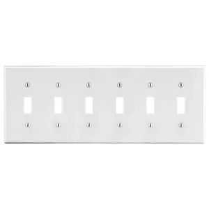 HUBBELL WIRING DEVICE-KELLEMS P6W Toggle Switch Wall Plate, 6 Gangs, White, Plastic | CJ3QKY 55KT27