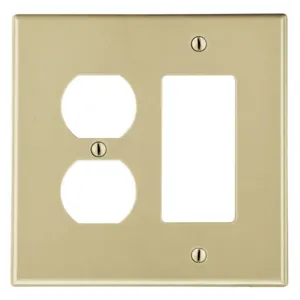 HUBBELL WIRING DEVICE-KELLEMS P826I Rocker/Duplex Receptacle Wall Plate, 2 Gangs, Ivory, Plastic | CJ3ERV 55KU43