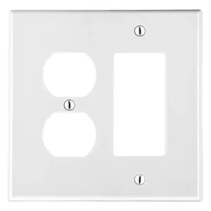 HUBBELL WIRING DEVICE-KELLEMS P826W Rocker/Duplex Receptacle Wall Plate, 2 Gangs, White, Plastic | CJ3ERW 55KU45