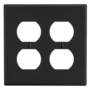 HUBBELL WIRING DEVICE-KELLEMS P82BK Duplex Receptacle Wall Plate, 2 Gangs, Black, Plastic | CJ2AZY 55KT36