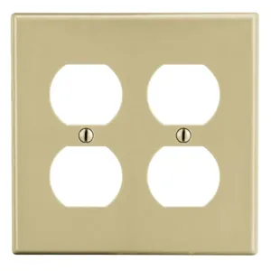 HUBBELL WIRING DEVICE-KELLEMS PJ82I Duplex Receptacle Wall Plate, 2 Gangs, Mid Size, Ivory, Plastic | CJ2BAD 55KT62