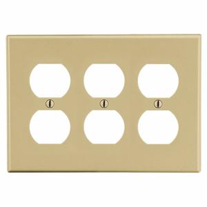 HUBBELL WIRING DEVICE-KELLEMS P83I Duplex Receptacle Wall Plate, 3 Gangs, Ivory, Plastic, Smooth | CJ2BAF 55KT77