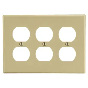 HUBBELL WIRING DEVICE-KELLEMS P83I Duplex Receptacle Wall Plate, 3 Gangs, Ivory, Plastic, Smooth | CJ2BAF 55KT77