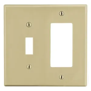 HUBBELL WIRING DEVICE-KELLEMS PJ126I Toggle Switch/Rocker Wall Plate, 2 Gangs, Mid Size, Ivory, Plastic | CJ3QLR 55KT48