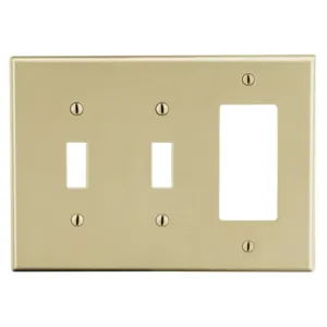 HUBBELL WIRING DEVICE-KELLEMS PJ226I Toggle Switch/Rocker Wall Plate, 3 Gangs, Mid Size, Ivory, Plastic | CJ3QLX 55KT53