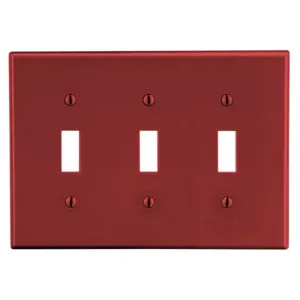 HUBBELL WIRING DEVICE-KELLEMS PJ3R Toggle Switch Wall Plate, 3 Gangs, Mid Size, Red, Plastic | CJ3QKL 55KT83