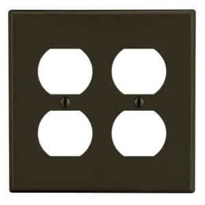 HUBBELL WIRING DEVICE-KELLEMS PJ82 Duplex Receptacle Wall Plate, 2 Gangs, Mid Size, Light Almond, Plastic | CJ2AZL 55KU11