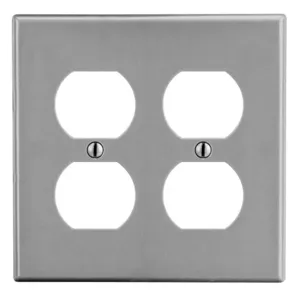 HUBBELL WIRING DEVICE-KELLEMS PJ82GY Duplex Receptacle Wall Plate, 2 Gangs, Mid Size, Gray, Plastic | CJ2AZP 55KU23