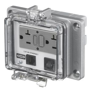 HUBBELL WIRING DEVICE-KELLEMS PR205EB Receptacle, With Ethernet, Circuit Breaker, 20 A, 125 V | AA9FPP 1CXG3