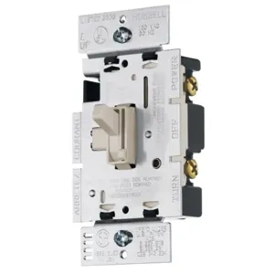 HUBBELL WIRING DEVICE-KELLEMS RAY600PLA Dimmer Switch, Toggle, Single Pole, 600W, 120VAC, Light Almond | AZ3VLX