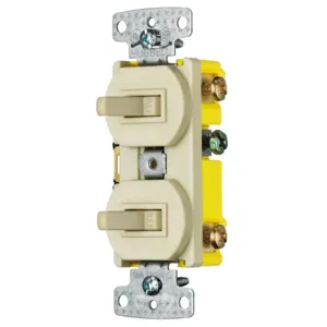 HUBBELL WIRING DEVICE-KELLEMS RC101I Toggle Switch, 15A, 120VAC, Self Grounding, Side Wired, Ivory | BD4XYH