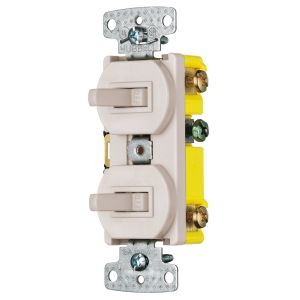 HUBBELL WIRING DEVICE-KELLEMS RC103LA Toggle Switch, 15A, 120VAC, Self Grounding, Side Wired, Light Almond | BD4QPR