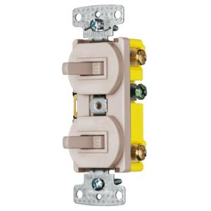 HUBBELL WIRING DEVICE-KELLEMS RC103AL Toggle Switch, 15A, 120VAC, Self Grounding, Side Wired, Almond | CE6RUD