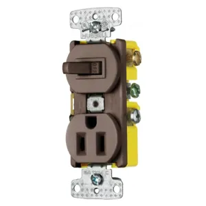 HUBBELL WIRING DEVICE-KELLEMS RC108 Toggle Switch, Single Receptacle, 15A, 120VAC, Self Grounding, Brown | BD3NYY