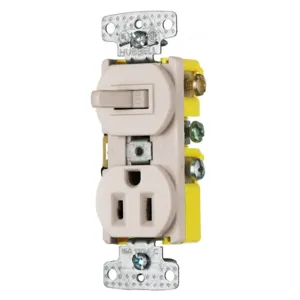 HUBBELL WIRING DEVICE-KELLEMS RC108LA Toggle Switch, Single Receptacle, 15A, 120VAC, Self Grounding | BC7PTG