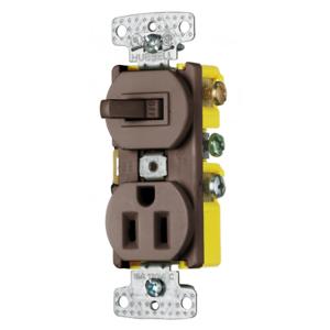 HUBBELL WIRING DEVICE-KELLEMS RC108TR Toggle Switch, Single Receptacle, 15A, 120VAC, Self Grounding | BC9AHK