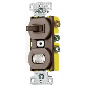 HUBBELL WIRING DEVICE-KELLEMS RC109 Toggle Switch, 15A, 120VAC, Self Grounding, Side Wired, Brown | BD4WQT