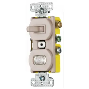 HUBBELL WIRING DEVICE-KELLEMS RC109AL Toggle Switch, 15A, 120VAC, Self Grounding, Side Wired, Almond | CE6RUF