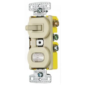 HUBBELL WIRING DEVICE-KELLEMS RC109I Toggle Switch, 15A, 120VAC, Self Grounding, Side Wired, Ivory | BD4GUD
