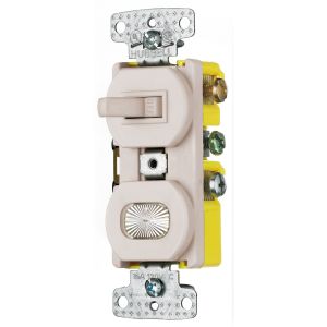 HUBBELL WIRING DEVICE-KELLEMS RC109LA Toggle Switch, 15A, 120VAC, Self Grounding, Side Wired, Light Almond | BD6CMC