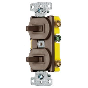 HUBBELL WIRING DEVICE-KELLEMS RC303 Toggle Switch, 15A, 120VAC, Self Grounding, Side Wired, Brown | BC8MFH