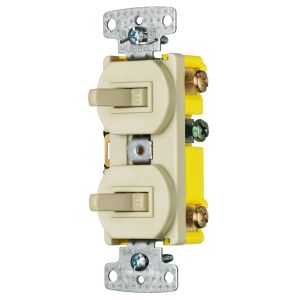 HUBBELL WIRING DEVICE-KELLEMS RC303I Toggle Switch, 15A, 120VAC, Self Grounding, Side Wired, Ivory | BC9AHL